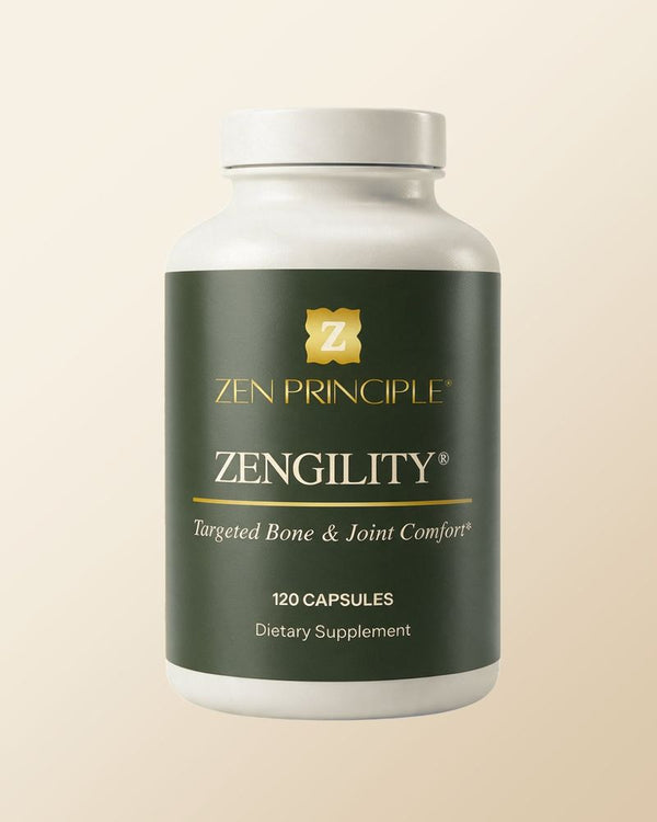 Zengility Targeted Bone & Joint Comfort bottle, 120 capsules, with capsules in front