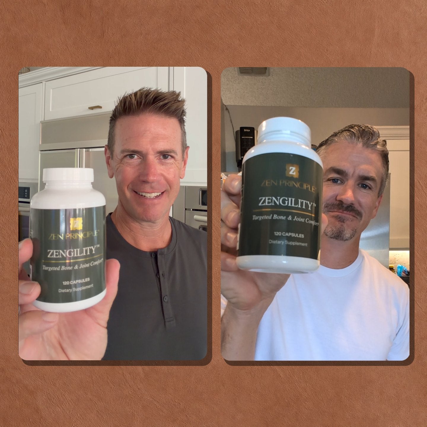 Two Zengility® customers holding their bottles